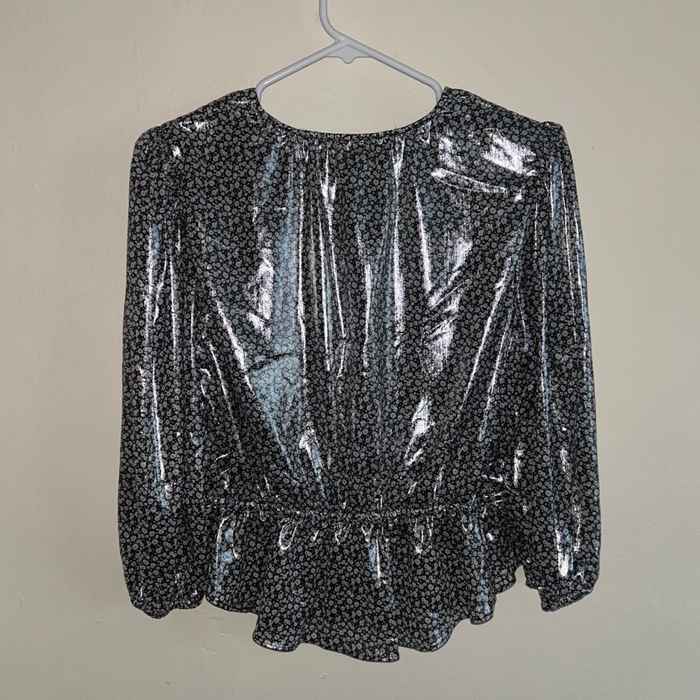 Free People Small Talk That Talk Metallic Floral Puff Sleeve Blouse - Picture 5 of 5